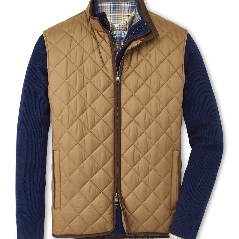 NEW Peter Millar Golf Essex Quilted Travel Vest Mens Khaki $198